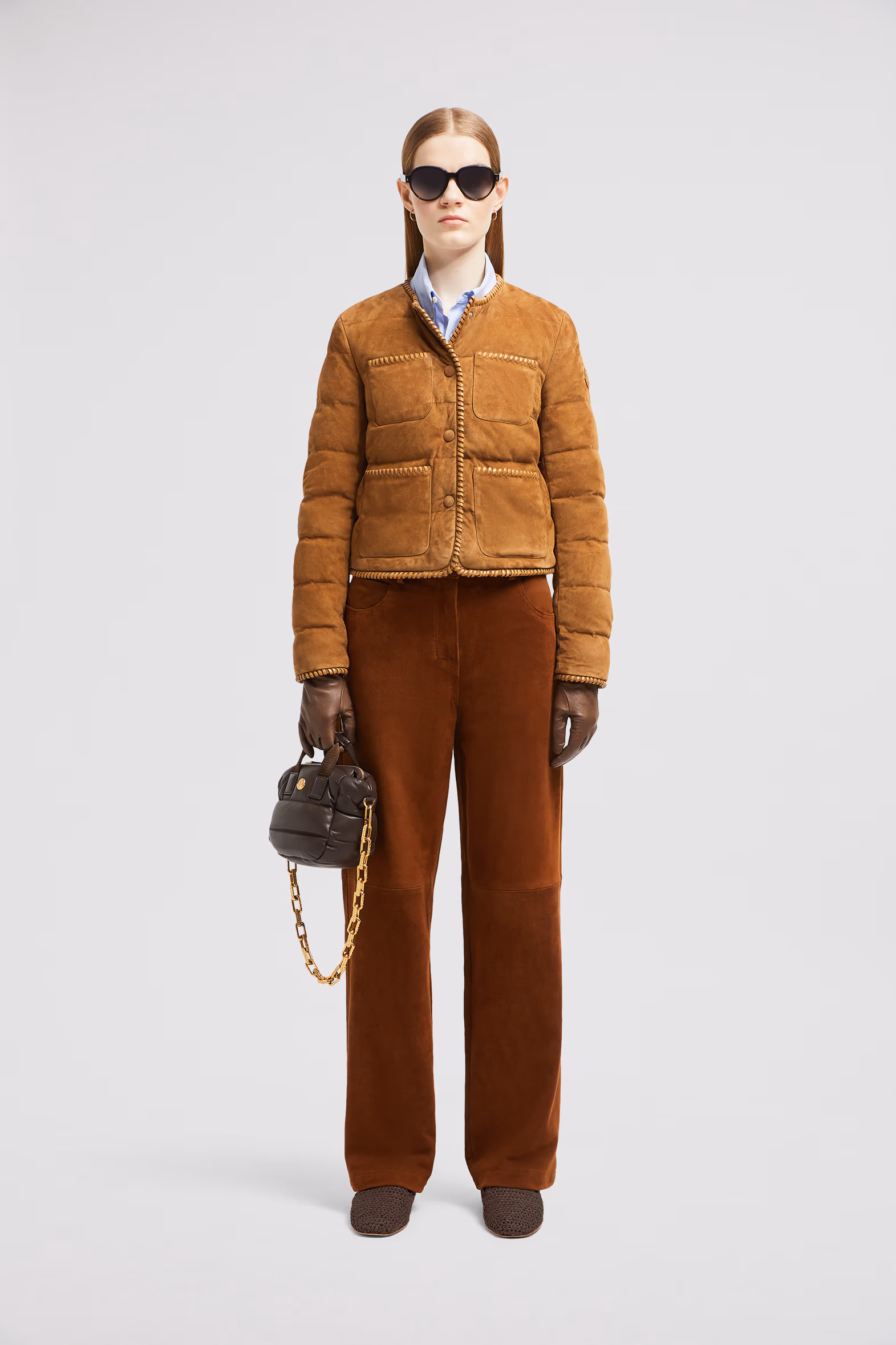 Lassay Suede Short Down Jacket Women Light Brown Moncler 0